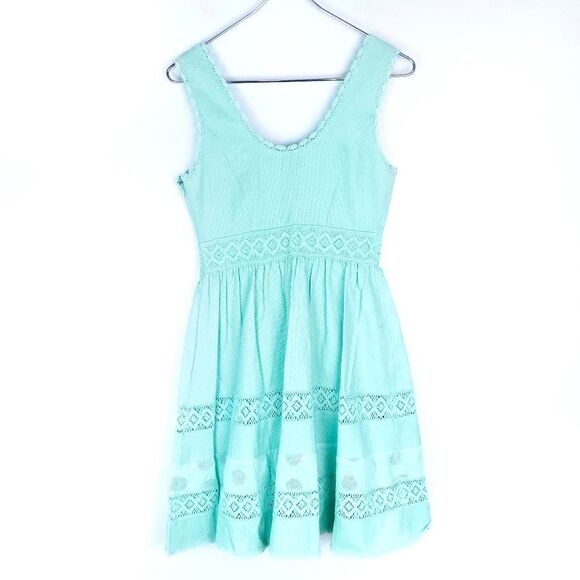JESSICA SIMPSON Mint Green Lace Eyelet Fit & Flare Sleeveless Summer Dress 2 - Picture 7 of 10